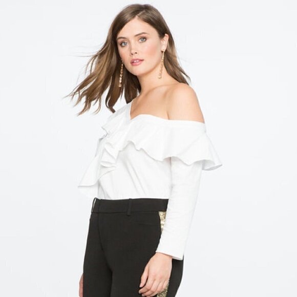 Eloquii Assymetric off the shoulder  white ruffle top size 18 - Picture 2 of 10